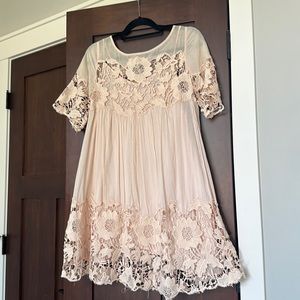Anthropologie lace peach-pink dress